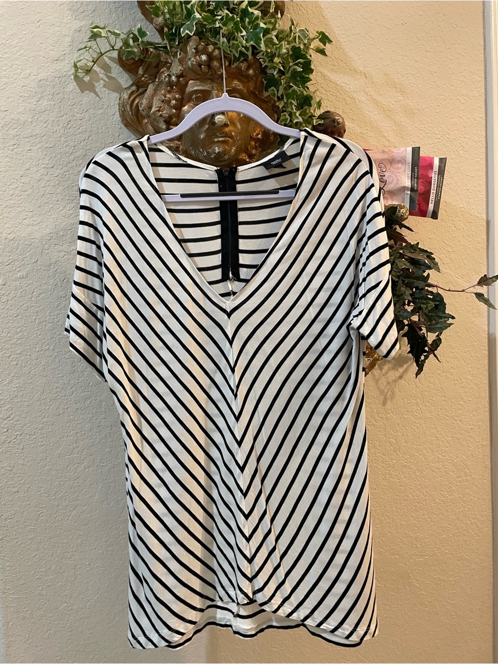 Mossimo Supply Co. Black & White V-Neck Striped Tee